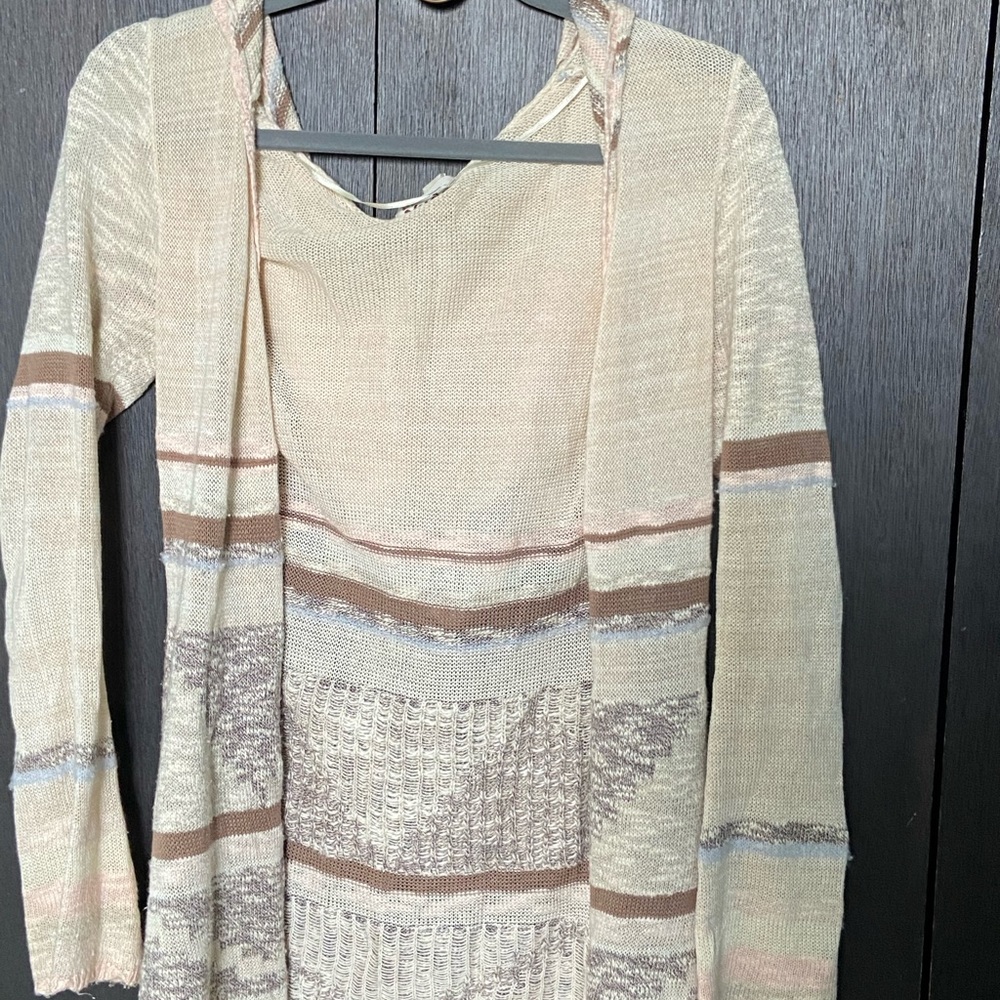 Neutral colored striped knit cardigan